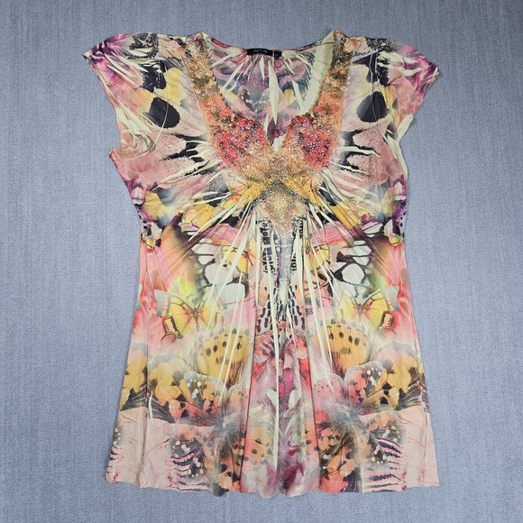 Apt 9 Tops - Apt 9 Women's Multicolor Beaded Blouse Short Sleeve Sz Large
